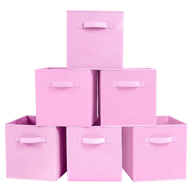 PowerKing Collapsible Storage Cubes with Handles, Fabric Foldable Bins for Closet Shelves, Durable Organization Storage Bins, 10.5'' x 11'' x 10.5'', 6 Pack, Pink - Image 1